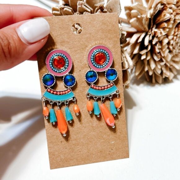 Rhinestone decor dangle earrings M163 - Picture 1 of 5